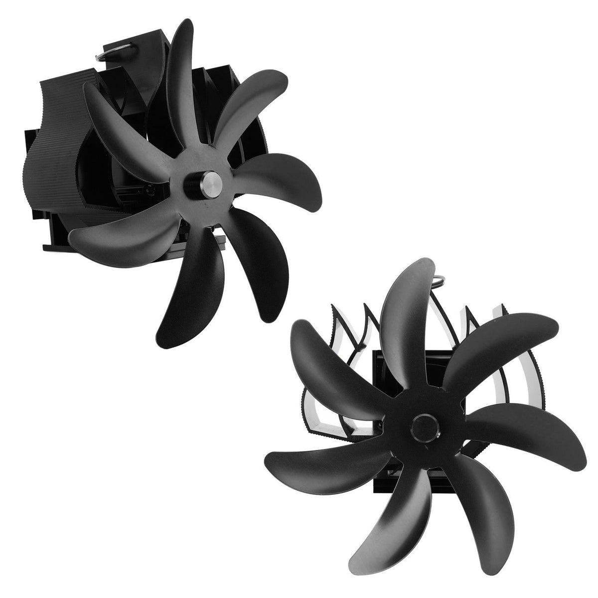 Wood Stove Fan 7 Blade Aluminum Alloy Low Noise Wall Hanging Heat Powered Stove Fan with Fixing Loop for Home Log Burning Stove Camping Black