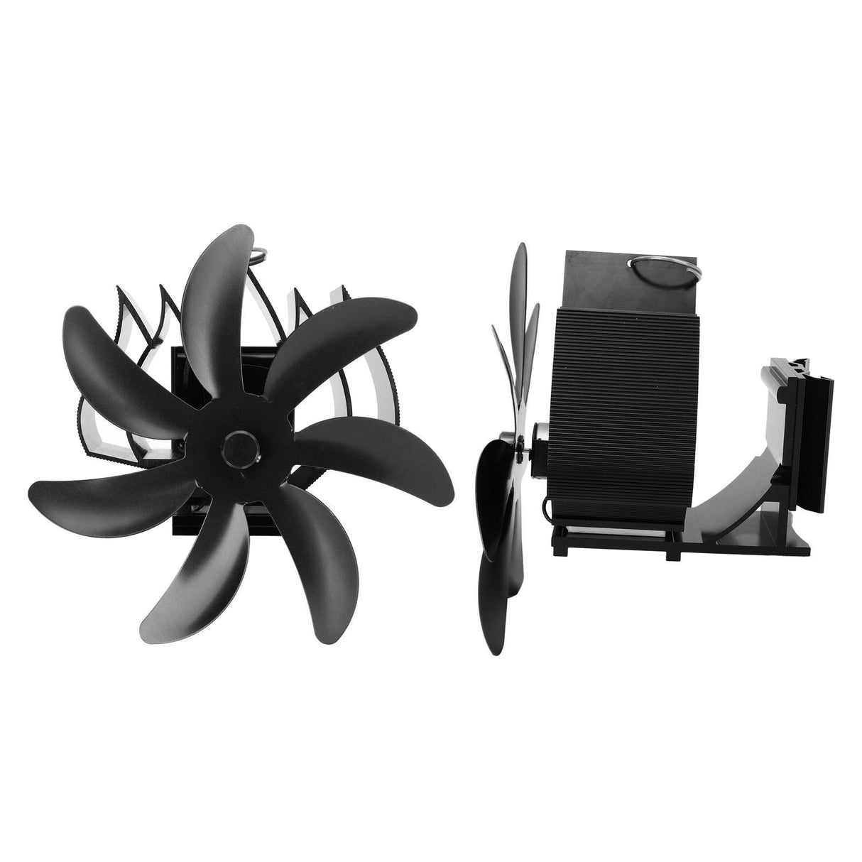 Wood Stove Fan 7 Blade Aluminum Alloy Low Noise Wall Hanging Heat Powered Stove Fan with Fixing Loop for Home Log Burning Stove Camping Black
