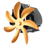 Wood Stove Fan 7 Blade Aluminum Alloy Low Noise Wall Hanging Heat Powered Stove Fan with Fixing Loop for Home Log Burning Stove Camping Gold - Front View