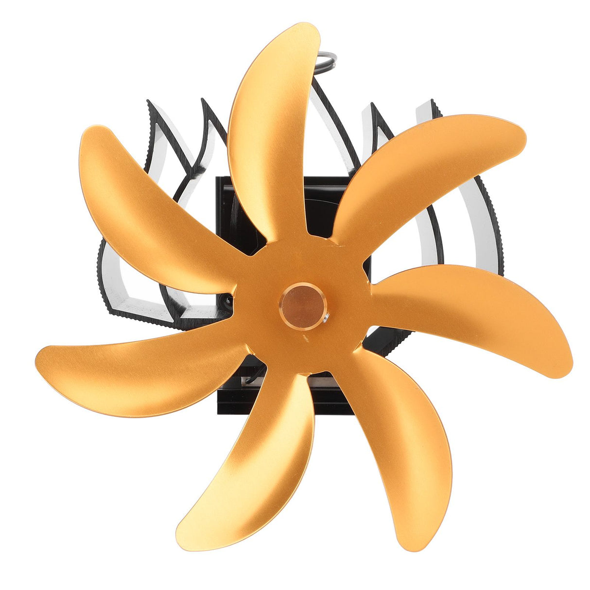 Wood Stove Fan 7 Blade Aluminum Alloy Low Noise Wall Hanging Heat Powered Stove Fan with Fixing Loop for Home Log Burning Stove Camping Gold