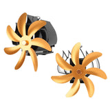 Wood Stove Fan 7 Blade Aluminum Alloy Low Noise Wall Hanging Heat Powered Stove Fan with Fixing Loop for Home Log Burning Stove Camping Gold - Close-Up Angle