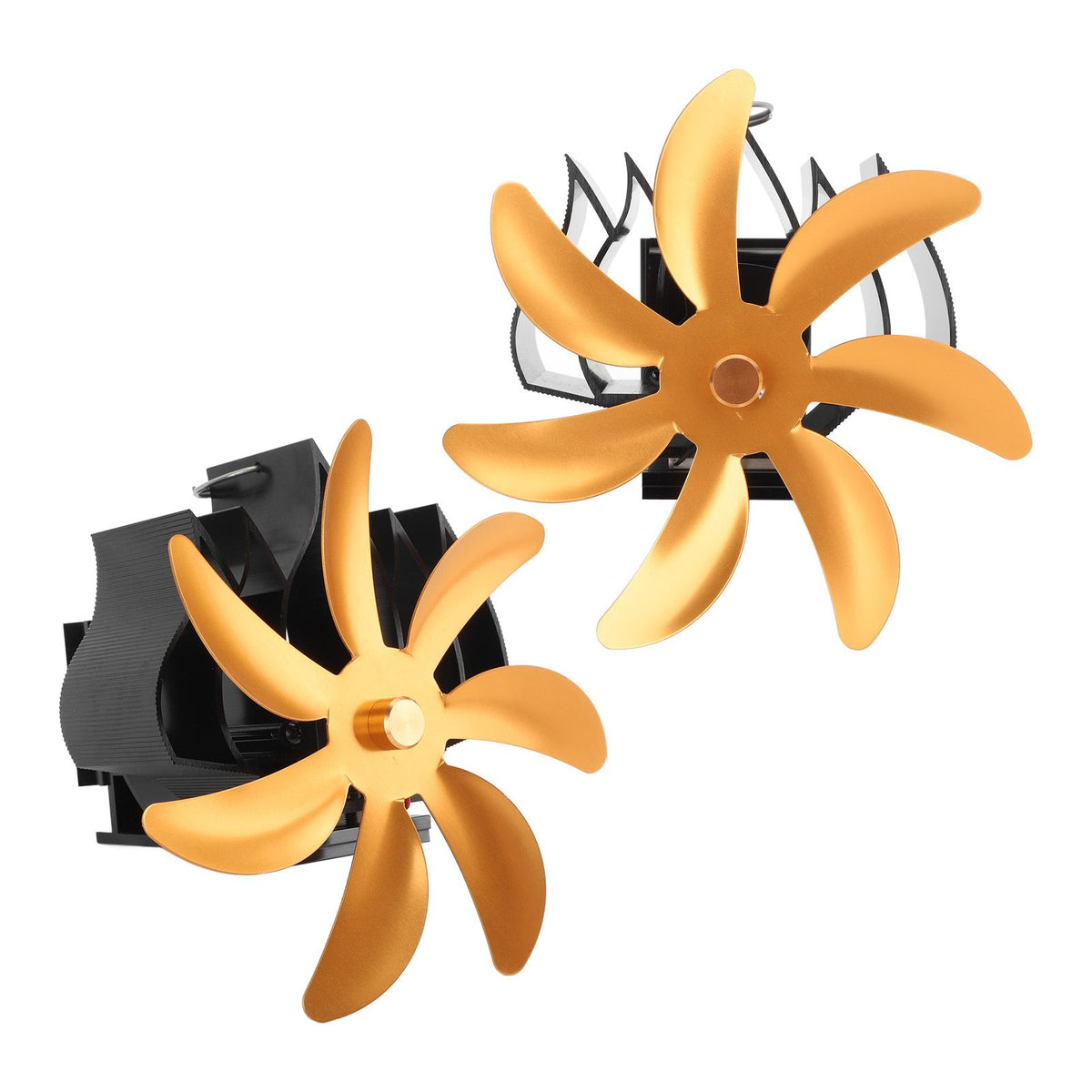Wood Stove Fan 7 Blade Aluminum Alloy Low Noise Wall Hanging Heat Powered Stove Fan with Fixing Loop for Home Log Burning Stove Camping Gold