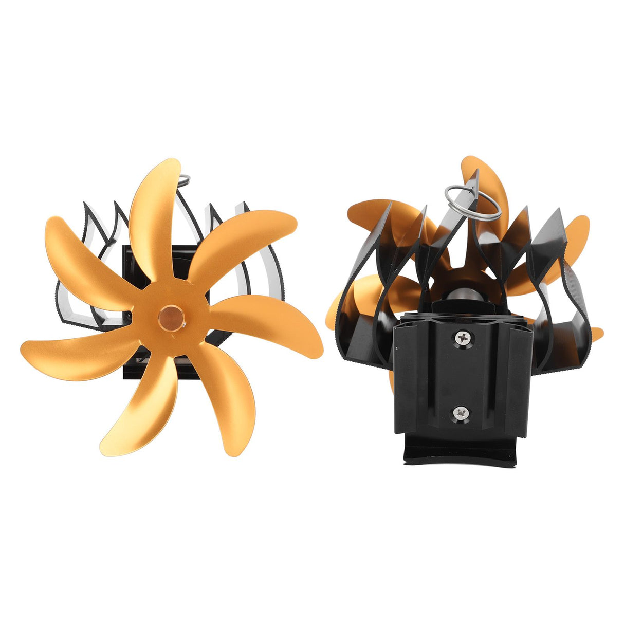 Wood Stove Fan 7 Blade Aluminum Alloy Low Noise Wall Hanging Heat Powered Stove Fan with Fixing Loop for Home Log Burning Stove Camping Gold