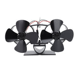 Stove Fan Heat Powered Aluminum Alloy 4 Blades Dual Head Fireplace Fan for Replacement Black