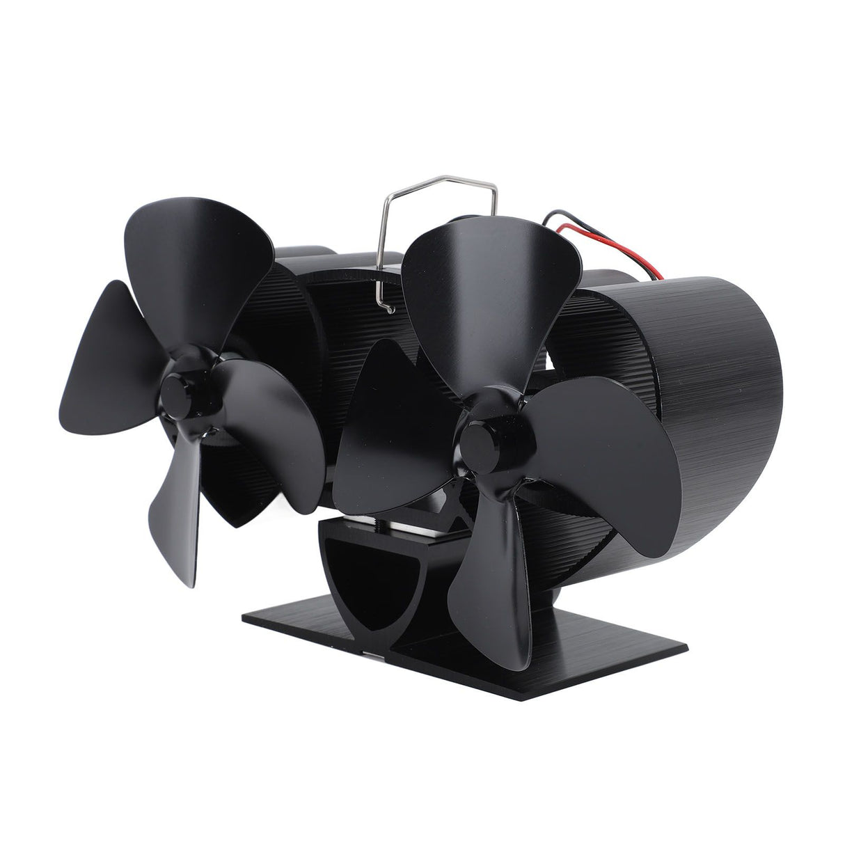 Stove Fan Heat Powered Aluminum Alloy 4 Blades Dual Head Fireplace Fan for Replacement Black