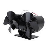 Stove Fan Heat Powered Aluminum Alloy 4 Blades Dual Head Fireplace Fan for Replacement Black
