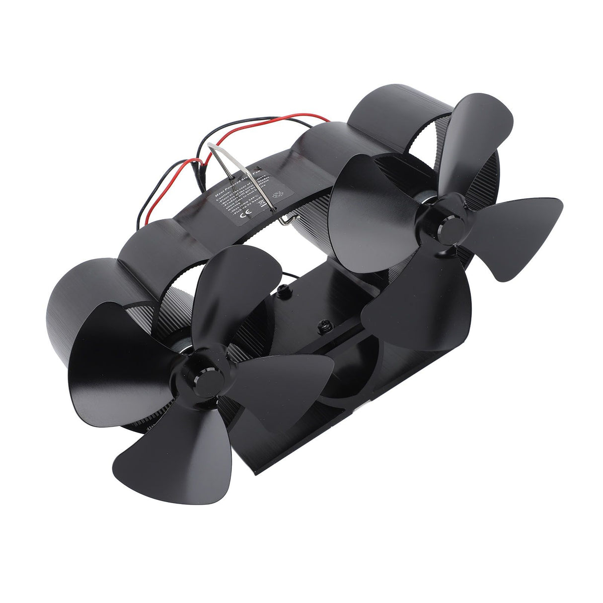 Stove Fan Heat Powered Aluminum Alloy 4 Blades Dual Head Fireplace Fan for Replacement Black