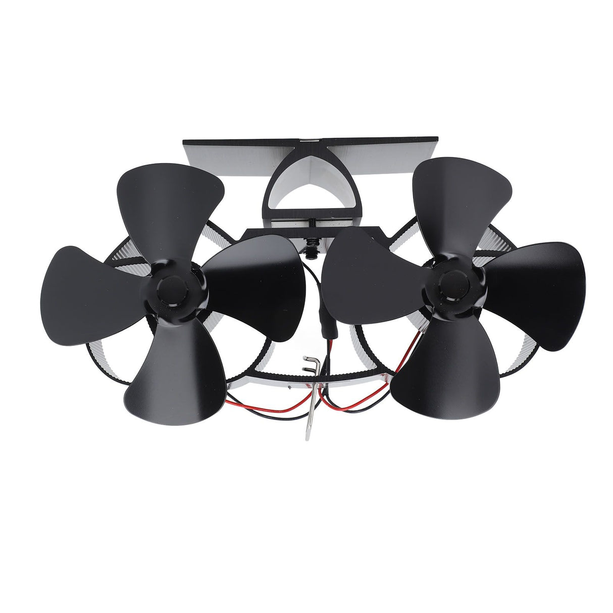 Stove Fan Heat Powered Aluminum Alloy 4 Blades Dual Head Fireplace Fan for Replacement Black