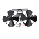 Stove Fan Heat Powered Aluminum Alloy 4 Blades Dual Head Fireplace Fan for Replacement Black