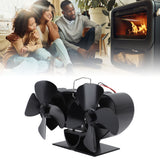 Stove Fan Heat Powered Aluminum Alloy 4 Blades Dual Head Fireplace Fan for Replacement Black