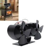Stove Fan Heat Powered Aluminum Alloy 4 Blades Dual Head Fireplace Fan for Replacement Black