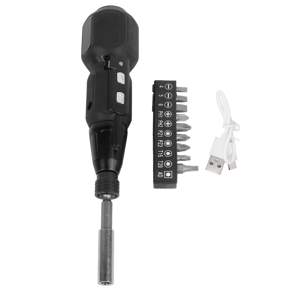 Cordless Electric Screwdriver with LED Light Alloy Steel 900mAh USB Charging Electric Manual 2 in 1 Power Screwdriver Set Black