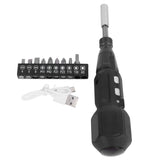 Cordless Electric Screwdriver with LED Light Alloy Steel 900mAh USB Charging Electric Manual 2 in 1 Power Screwdriver Set Black - Top-Down View
