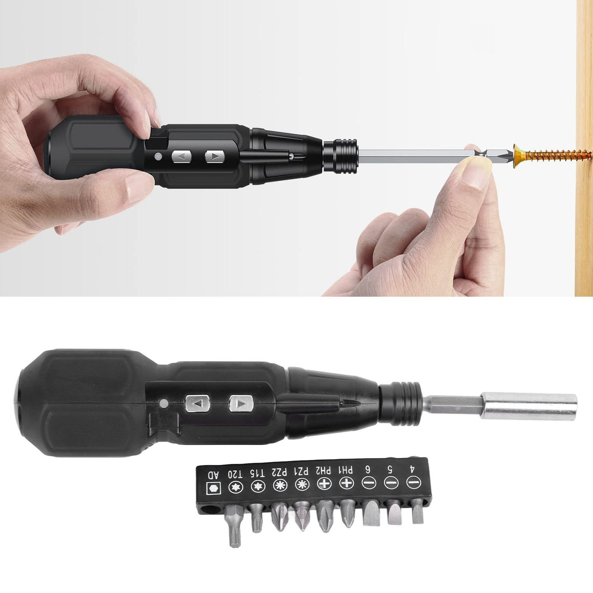 Cordless Electric Screwdriver with LED Light Alloy Steel 900mAh USB Charging Electric Manual 2 in 1 Power Screwdriver Set Black