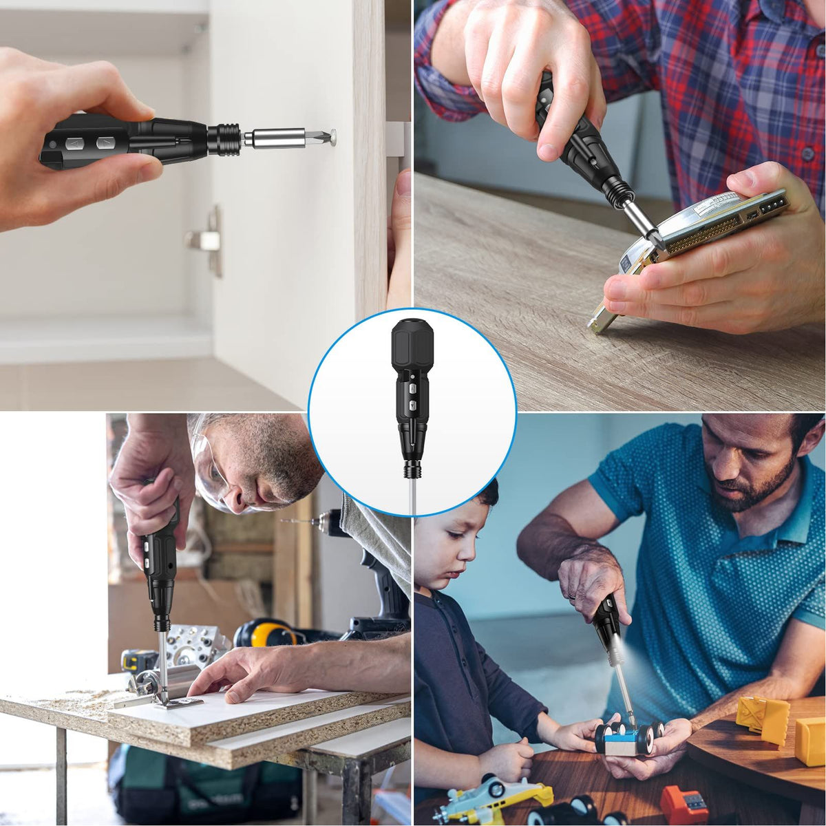 Cordless Electric Screwdriver with LED Light Alloy Steel 900mAh USB Charging Electric Manual 2 in 1 Power Screwdriver Set Black
