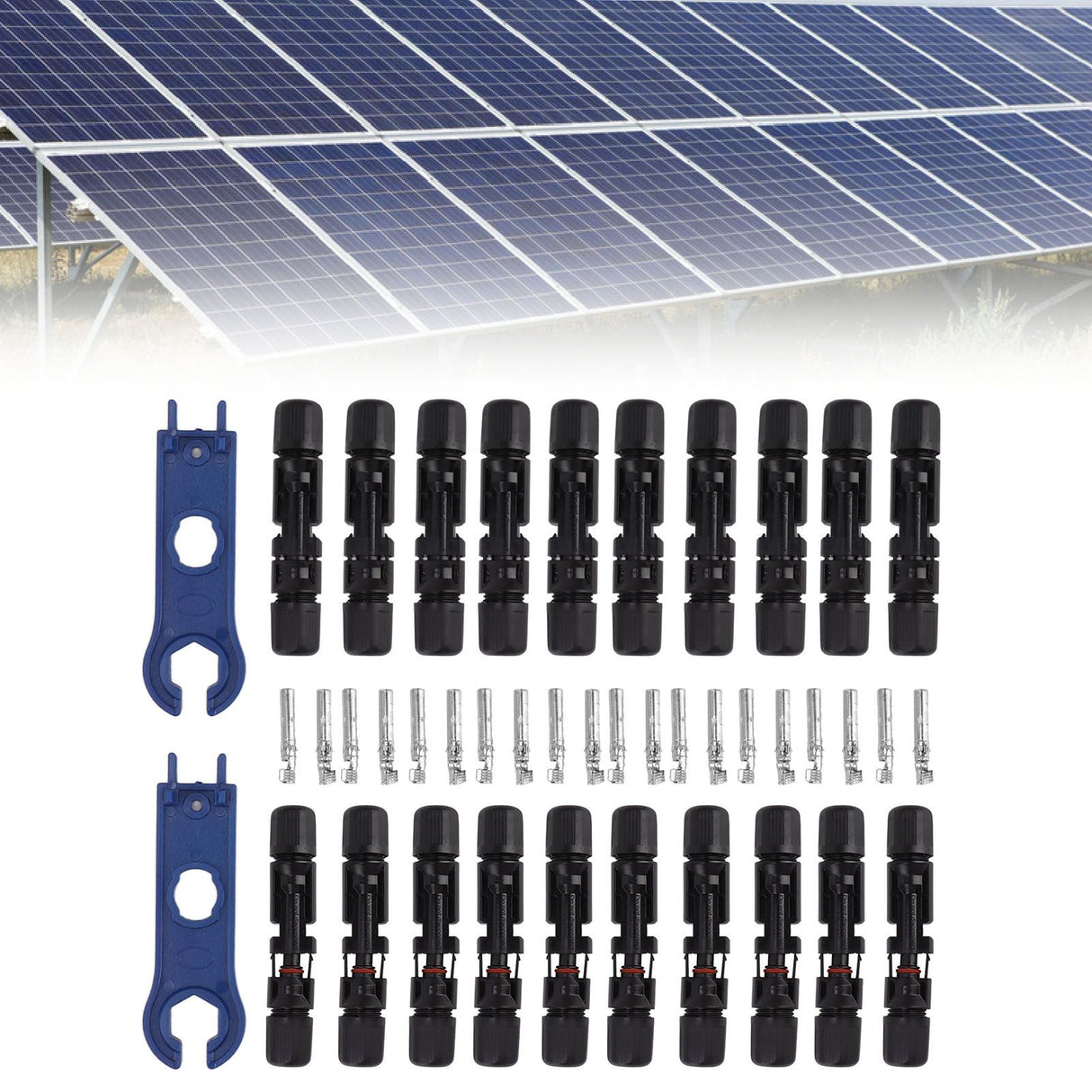Solar Connectors with 10 Pairs Male Female Plug Spanners Waterproof Flame Retardant Solar Panel Cable Connectors