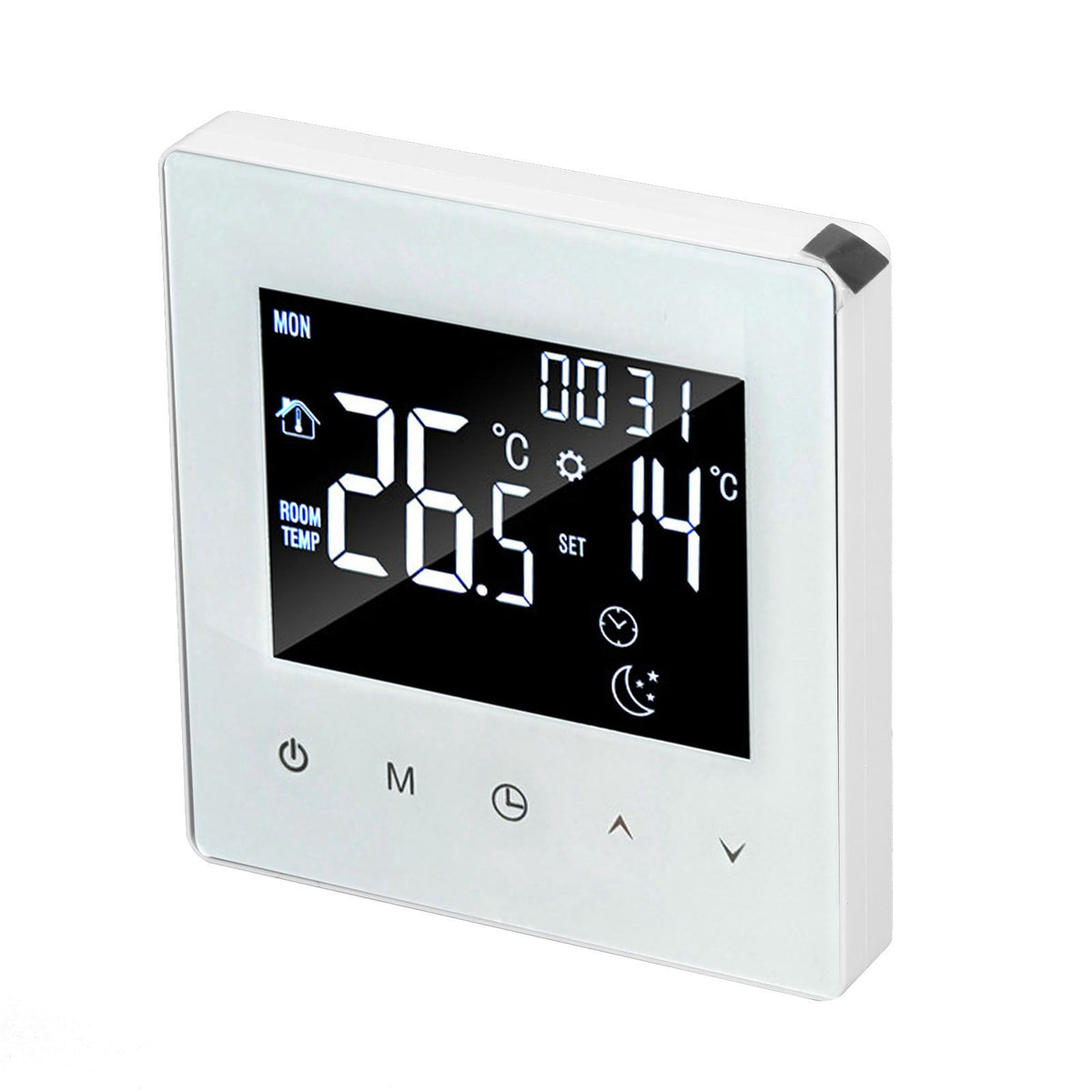 Digital Thermostat Screen Programmable Home Thermostat with 3 Meter Sensor Line for Electric Floor Heating Home Hotel Office AC90‑240V White Without WiFi
