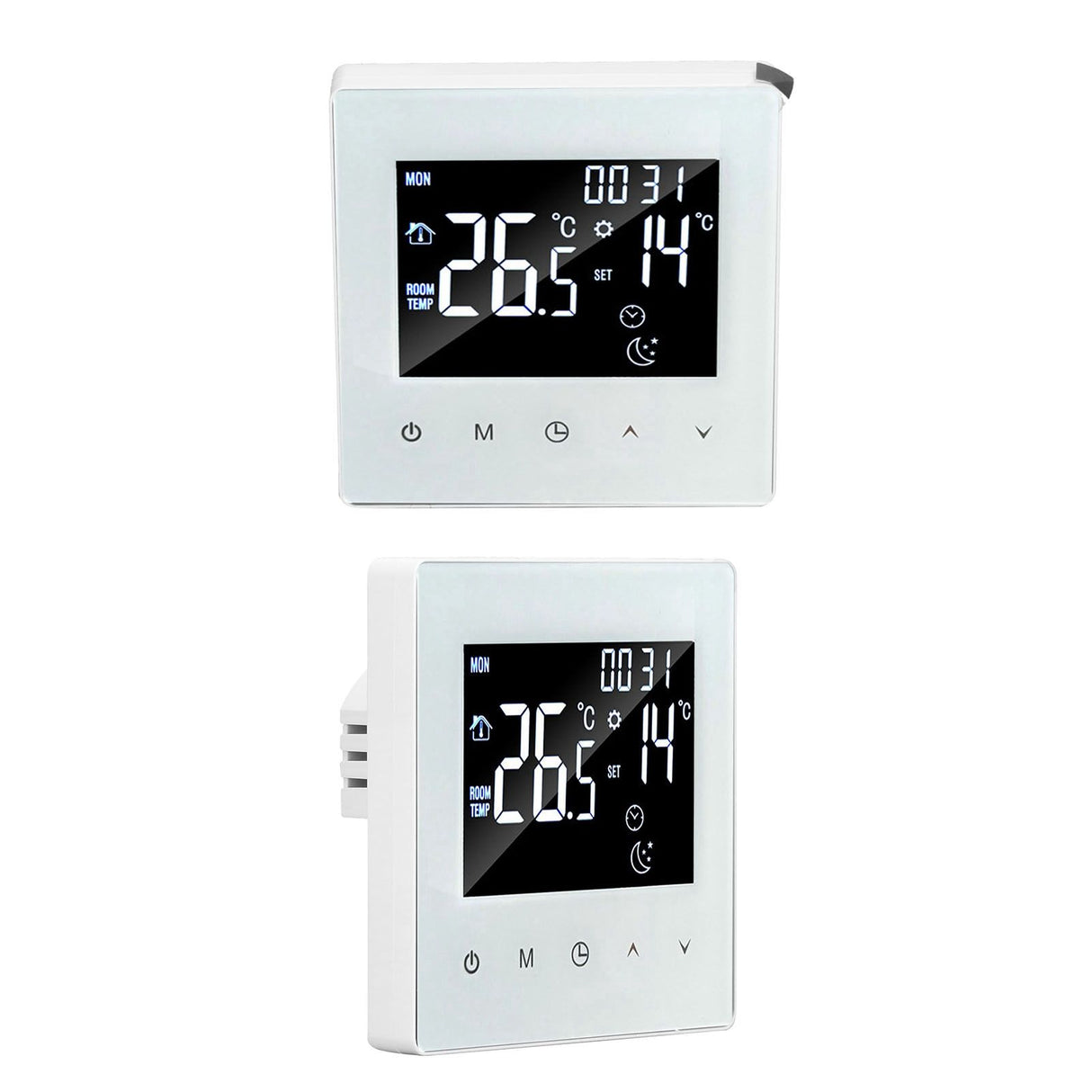 Digital Thermostat Screen Programmable Home Thermostat with 3 Meter Sensor Line for Electric Floor Heating Home Hotel Office AC90‑240V White Without WiFi