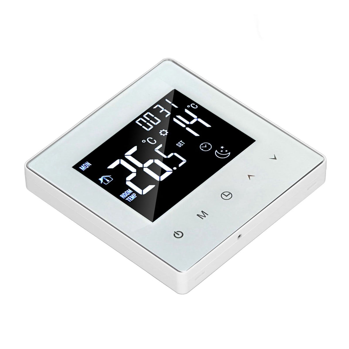 Digital Thermostat Screen Programmable Home Thermostat with 3 Meter Sensor Line for Electric Floor Heating Home Hotel Office AC90‑240V White Without WiFi