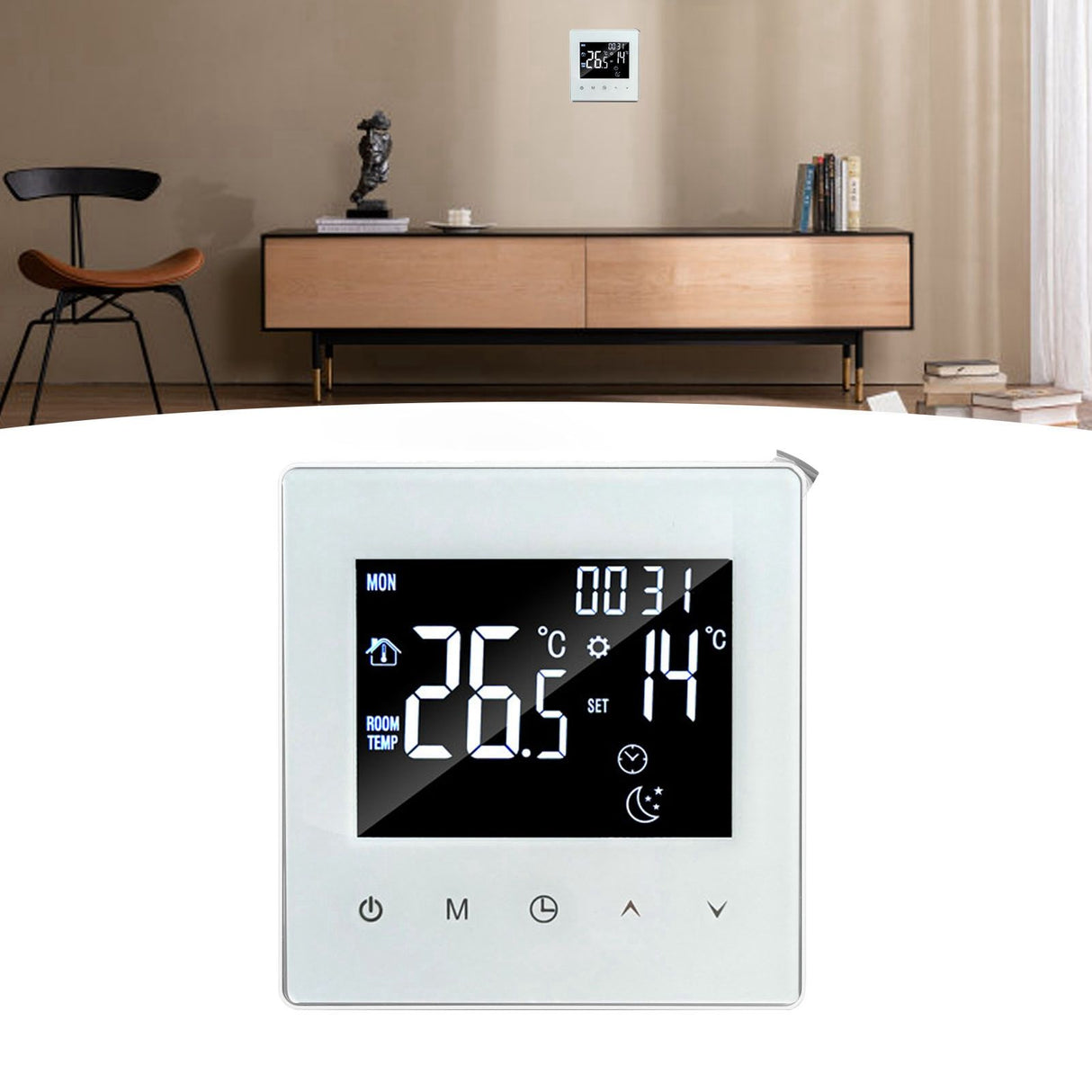 Digital Thermostat Screen Programmable Home Thermostat with 3 Meter Sensor Line for Electric Floor Heating Home Hotel Office AC90‑240V White Without WiFi