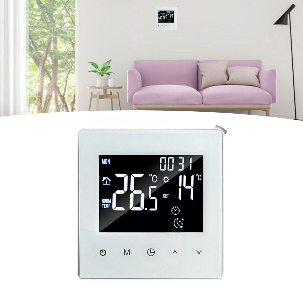 Digital Thermostat Screen Programmable Home Thermostat with 3 Meter Sensor Line for Electric Floor Heating Home Hotel Office AC90‑240V White Without WiFi