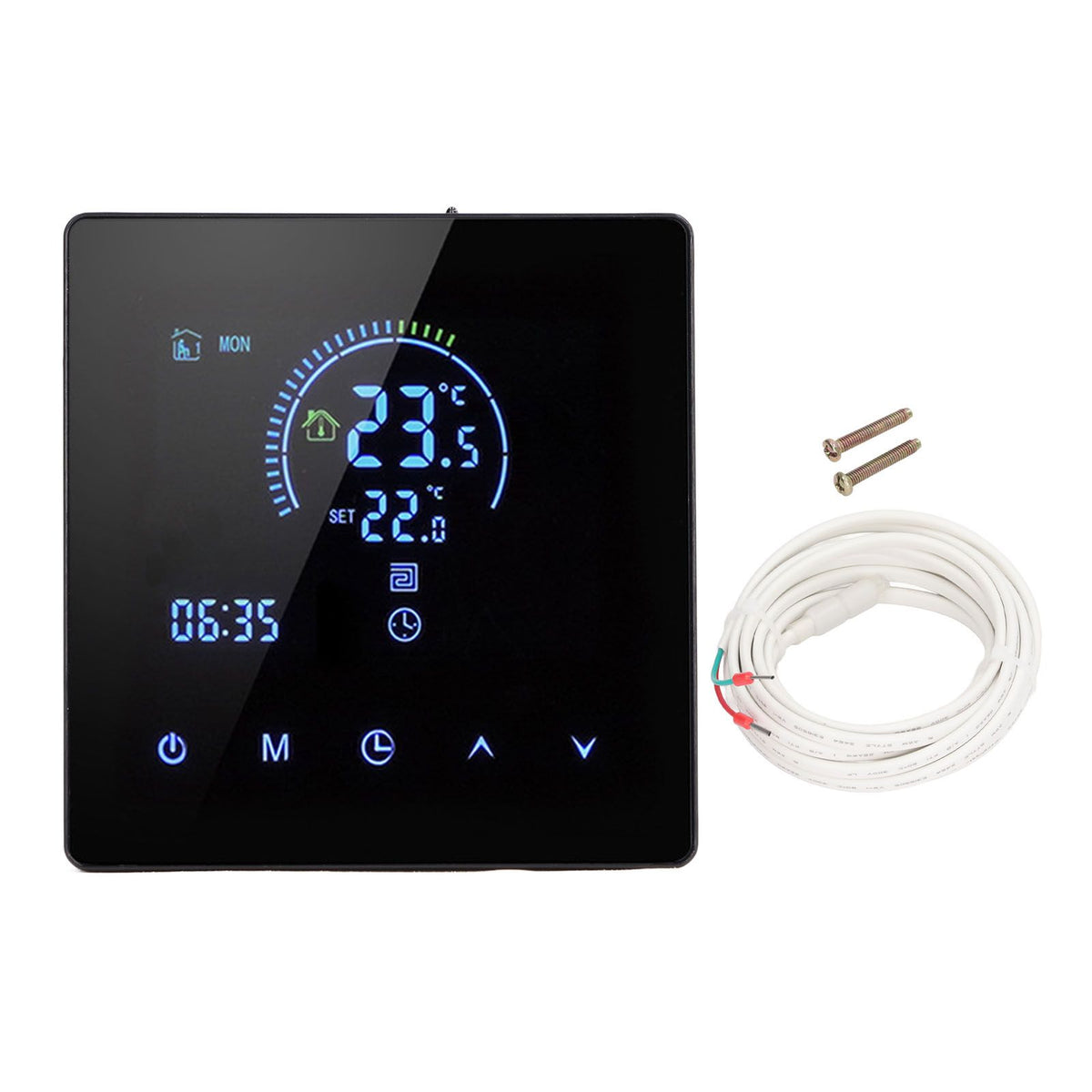16A Digital Thermostat with LCD Display Programmable Thermostat Electric Heating Thermostat for Home Office Hotel AC 90V‑240V Black WiFi