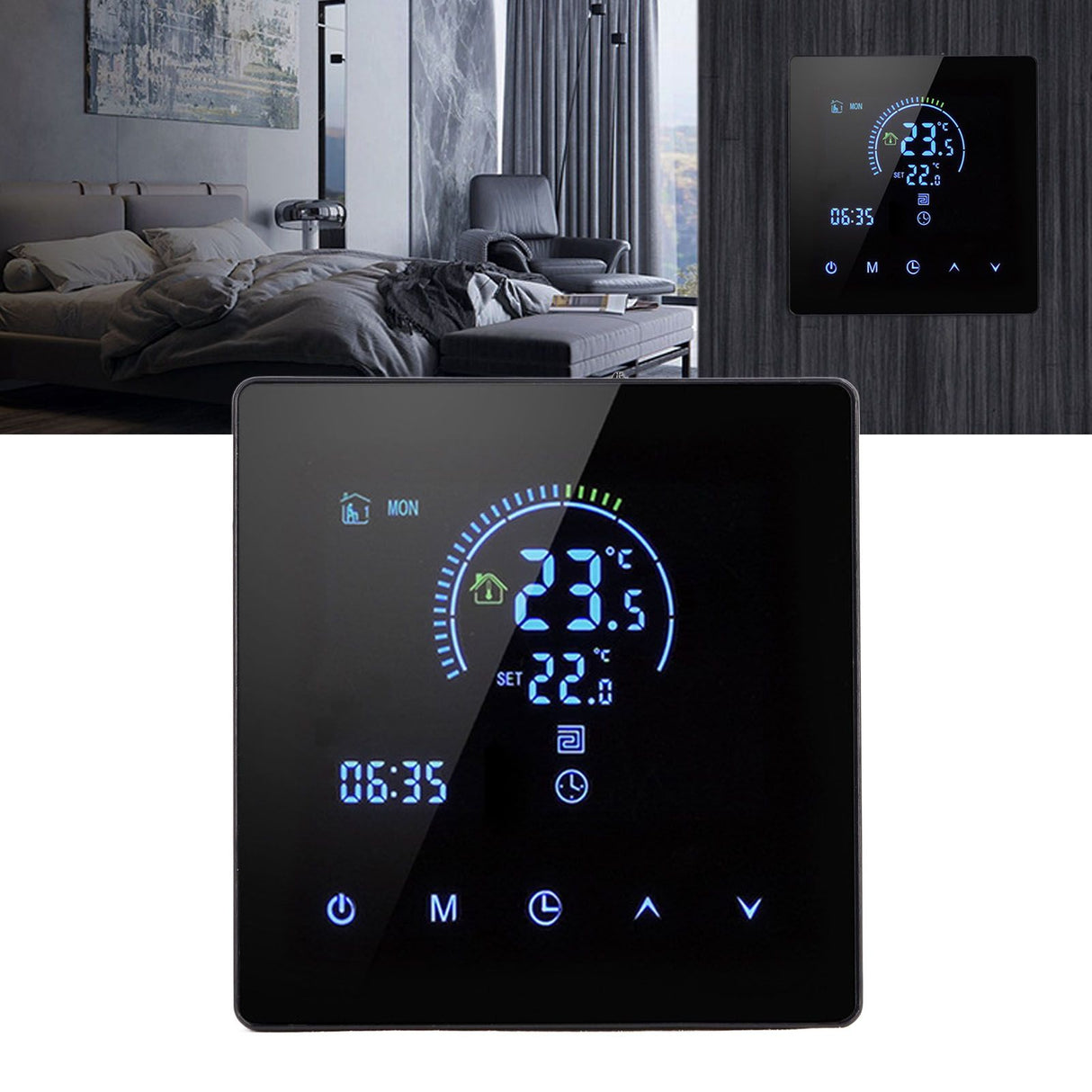 16A Digital Thermostat with LCD Display Programmable Thermostat Electric Heating Thermostat for Home Office Hotel AC 90V‑240V Black WiFi