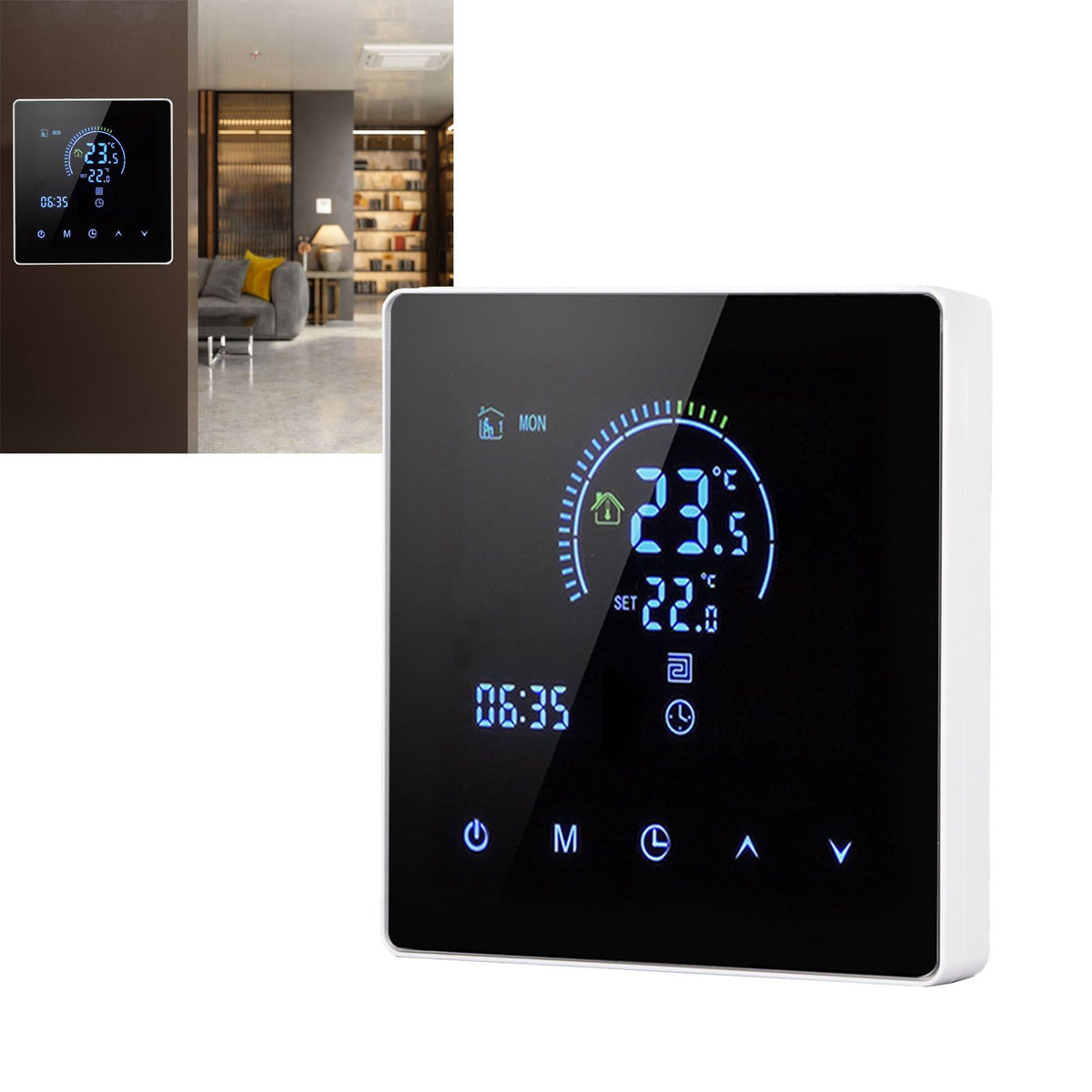 16A Digital Thermostat with LCD Display Programmable Thermostat Electric Heating Thermostat for Home Office Hotel AC 90V‑240V White Without WiFi