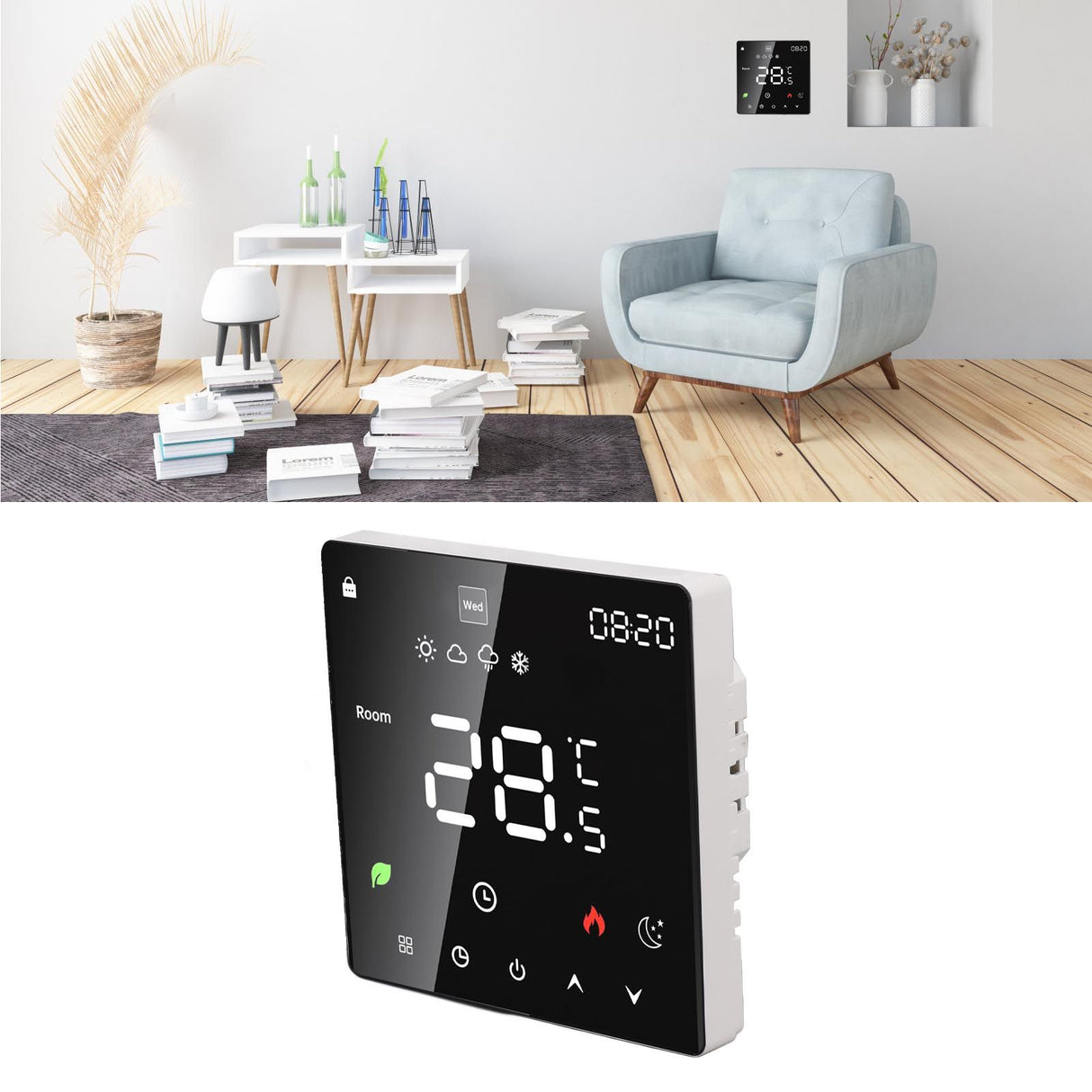 3A Digital Thermostat with LCD Display Smart Programmable Thermostat with Touchscreen Hydronic Boiler Thermostat AC 90V‑240V WiFi