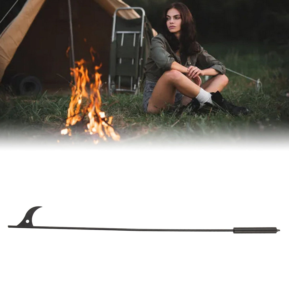 Fire Pit Poker Steel 40 Inch Long Removable Outdoor Fire Poker for Fireplace Campfire Wood Stove and Indoor Use
