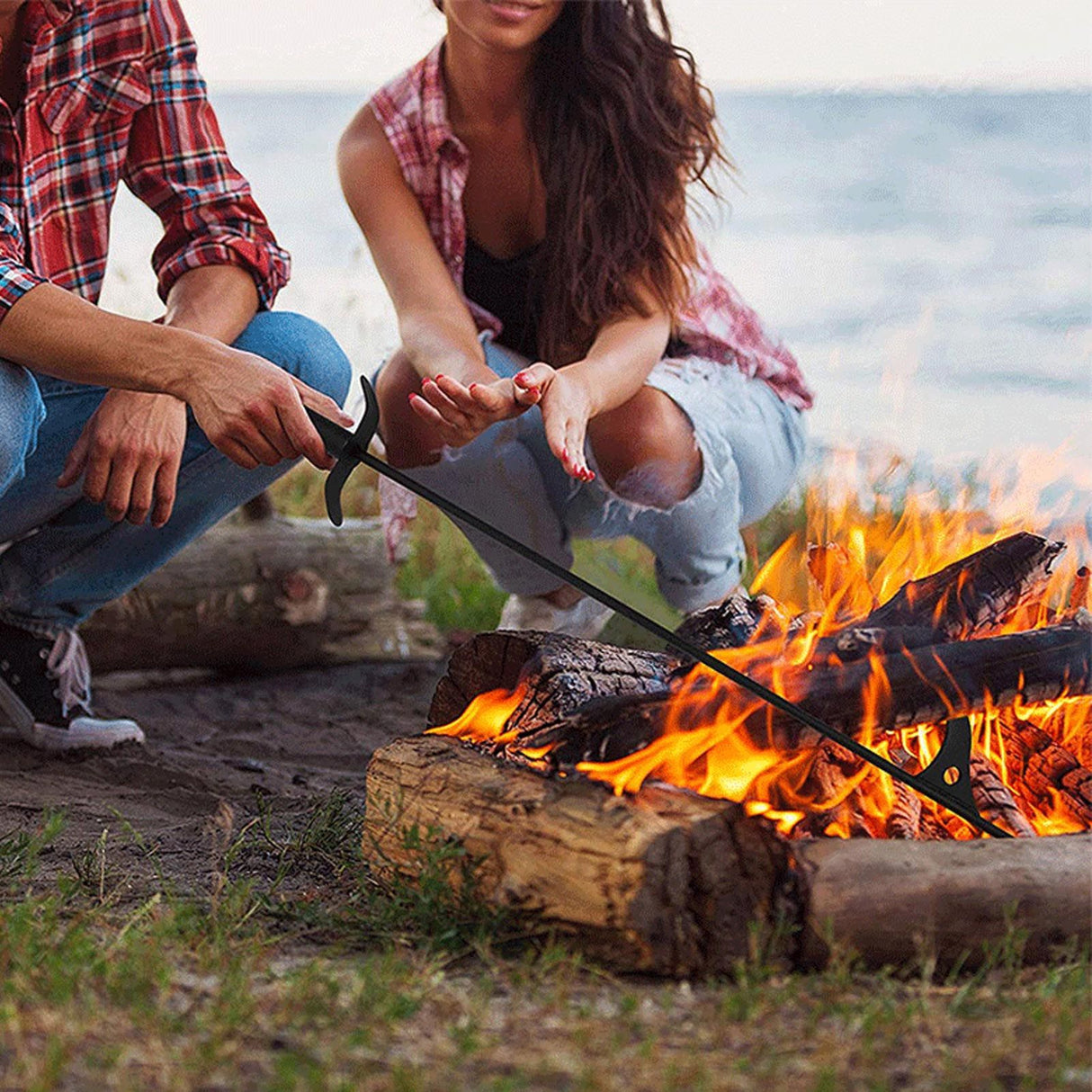 40in Fire Poker Fireplace Poker Rustproof Solid Steel Fire Pit Poker for Fireplace Camping Wood Stove Indoor Outdoor