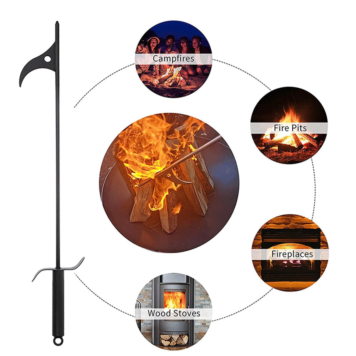 40in Fire Poker Fireplace Poker Rustproof Solid Steel Fire Pit Poker for Fireplace Camping Wood Stove Indoor Outdoor