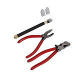 Glass Cutter Tool Kit Breaker Pliers Curve Jaw Glass Running Pliers Kit Glass Cutter Pen 2pcs Blades with Oil Dropper Screwdrive