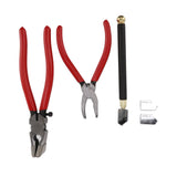 Glass Cutter Tool Kit Breaker Pliers Curve Jaw Glass Running Pliers Kit Glass Cutter Pen 2pcs Blades with Oil Dropper Screwdrive - Side View