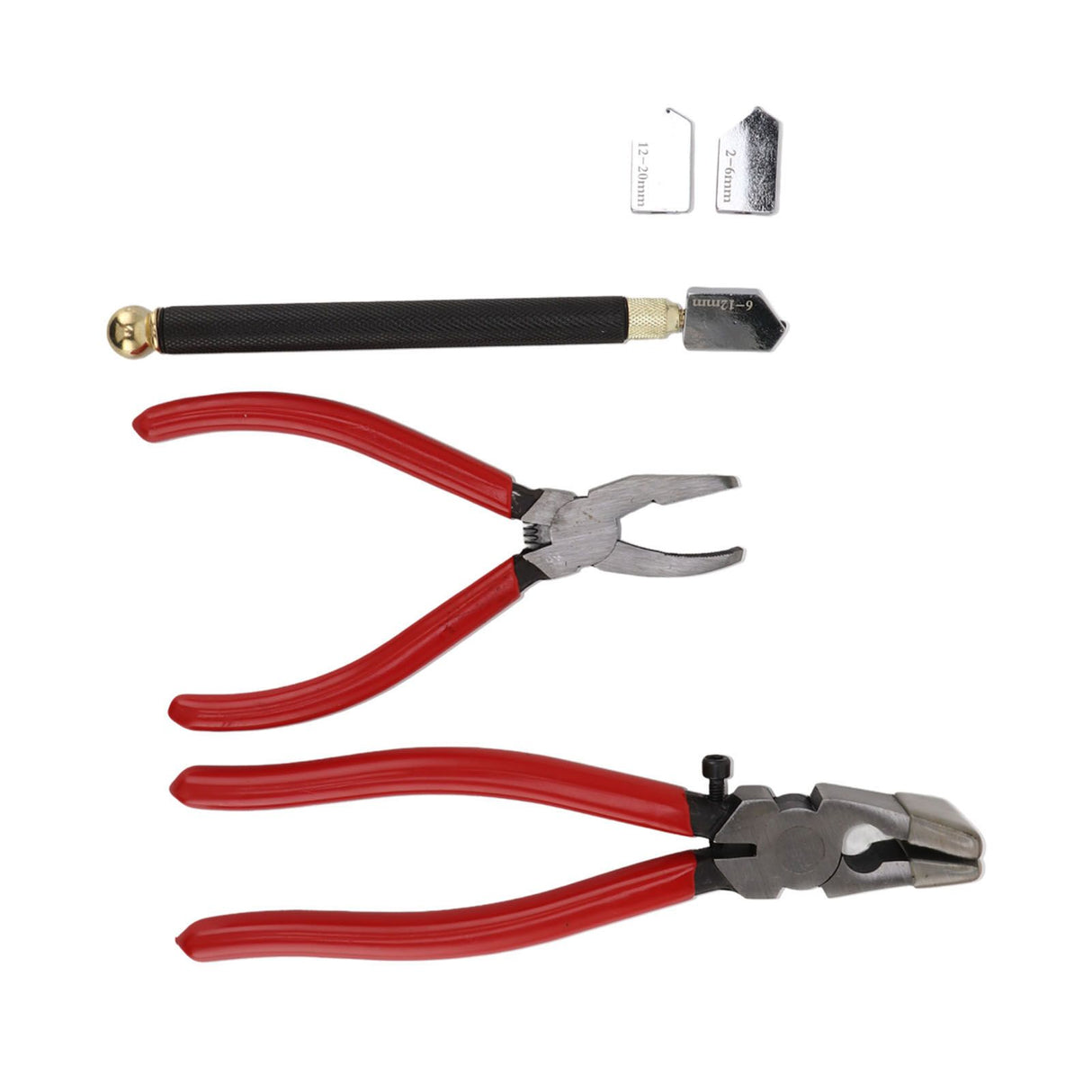 Glass Cutter Tool Kit Breaker Pliers Curve Jaw Glass Running Pliers Kit Glass Cutter Pen 2pcs Blades with Oil Dropper Screwdrive
