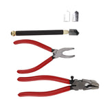 Glass Cutter Tool Kit Breaker Pliers Curve Jaw Glass Running Pliers Kit Glass Cutter Pen 2pcs Blades with Oil Dropper Screwdrive