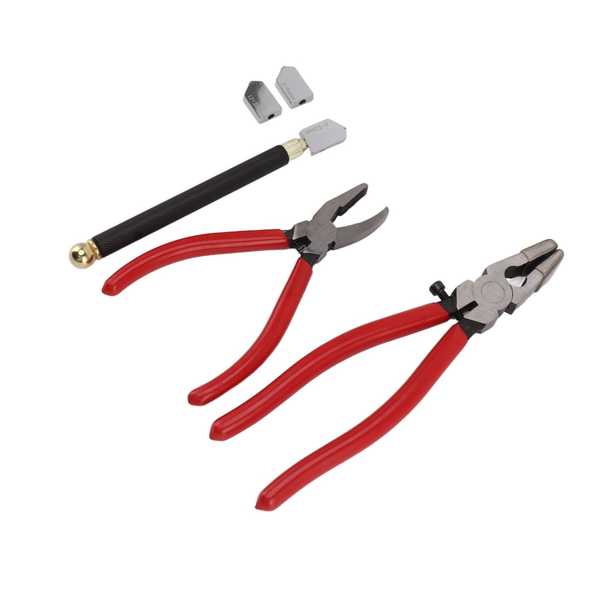 Glass Cutter Tool Kit Breaker Pliers Curve Jaw Glass Running Pliers Kit Glass Cutter Pen 2pcs Blades with Oil Dropper Screwdrive