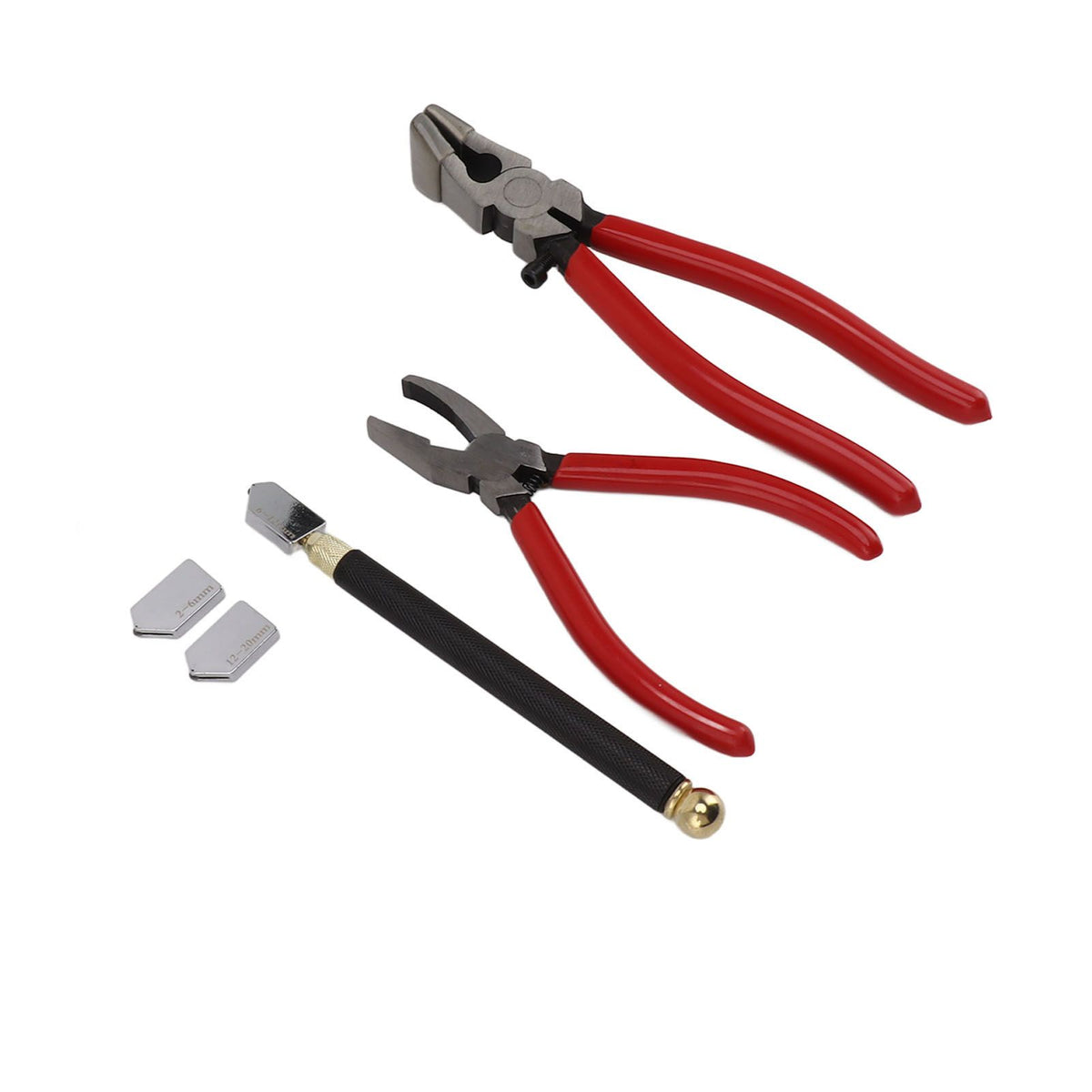 Glass Cutter Tool Kit Breaker Pliers Curve Jaw Glass Running Pliers Kit Glass Cutter Pen 2pcs Blades with Oil Dropper Screwdrive