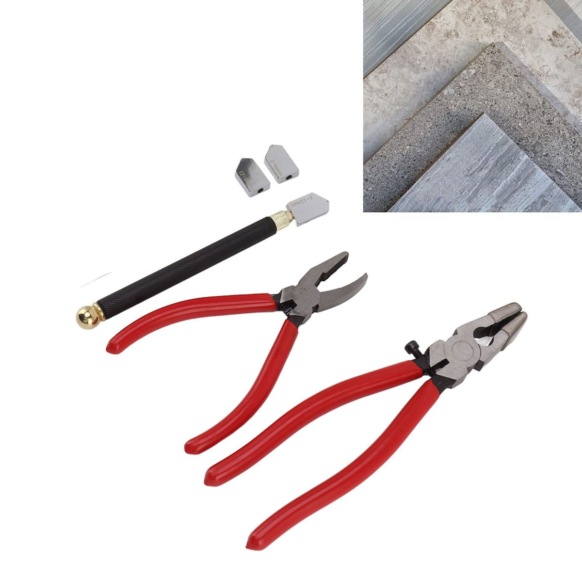 Glass Cutter Tool Kit Breaker Pliers Curve Jaw Glass Running Pliers Kit Glass Cutter Pen 2pcs Blades with Oil Dropper Screwdrive