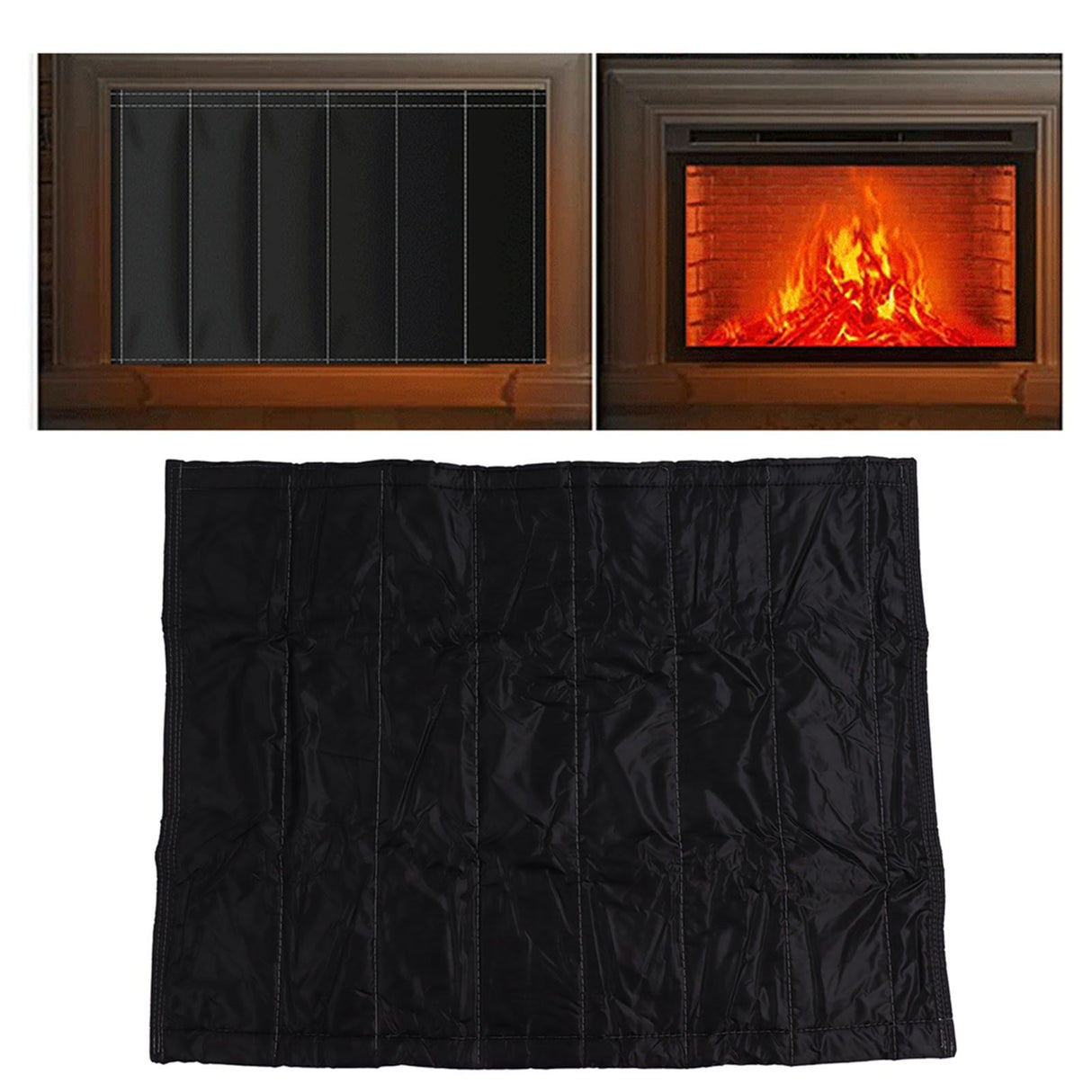 Fireplace Blanket Black Oxford Fabric 2 Layers Cotton Hook and Loop Fireplace Draft Stopper for Home Indoor Winter 39x32in