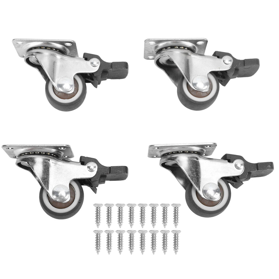 4Pcs Small Caster Wheels 1in Diameter Steel Rubber Rotating Locking Brake Plate Casters with 16 Screws for Furniture