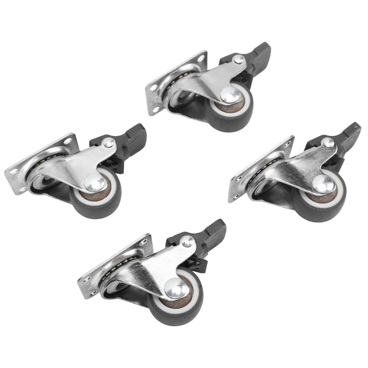 4Pcs Small Caster Wheels 1in Diameter Steel Rubber Rotating Locking Brake Plate Casters with 16 Screws for Furniture