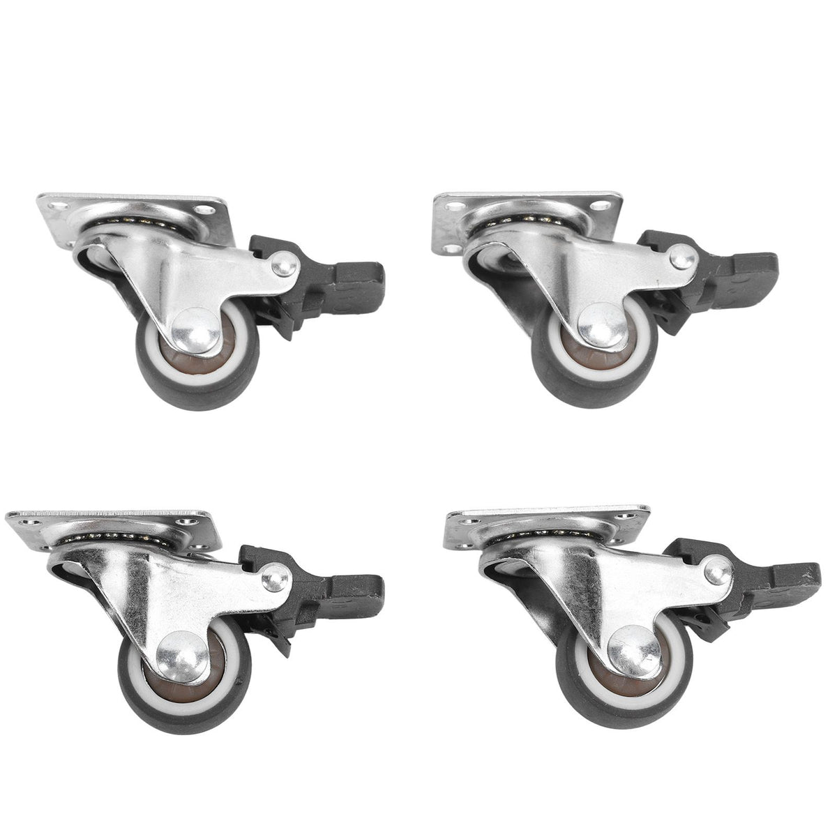 4Pcs Small Caster Wheels 1in Diameter Steel Rubber Rotating Locking Brake Plate Casters with 16 Screws for Furniture