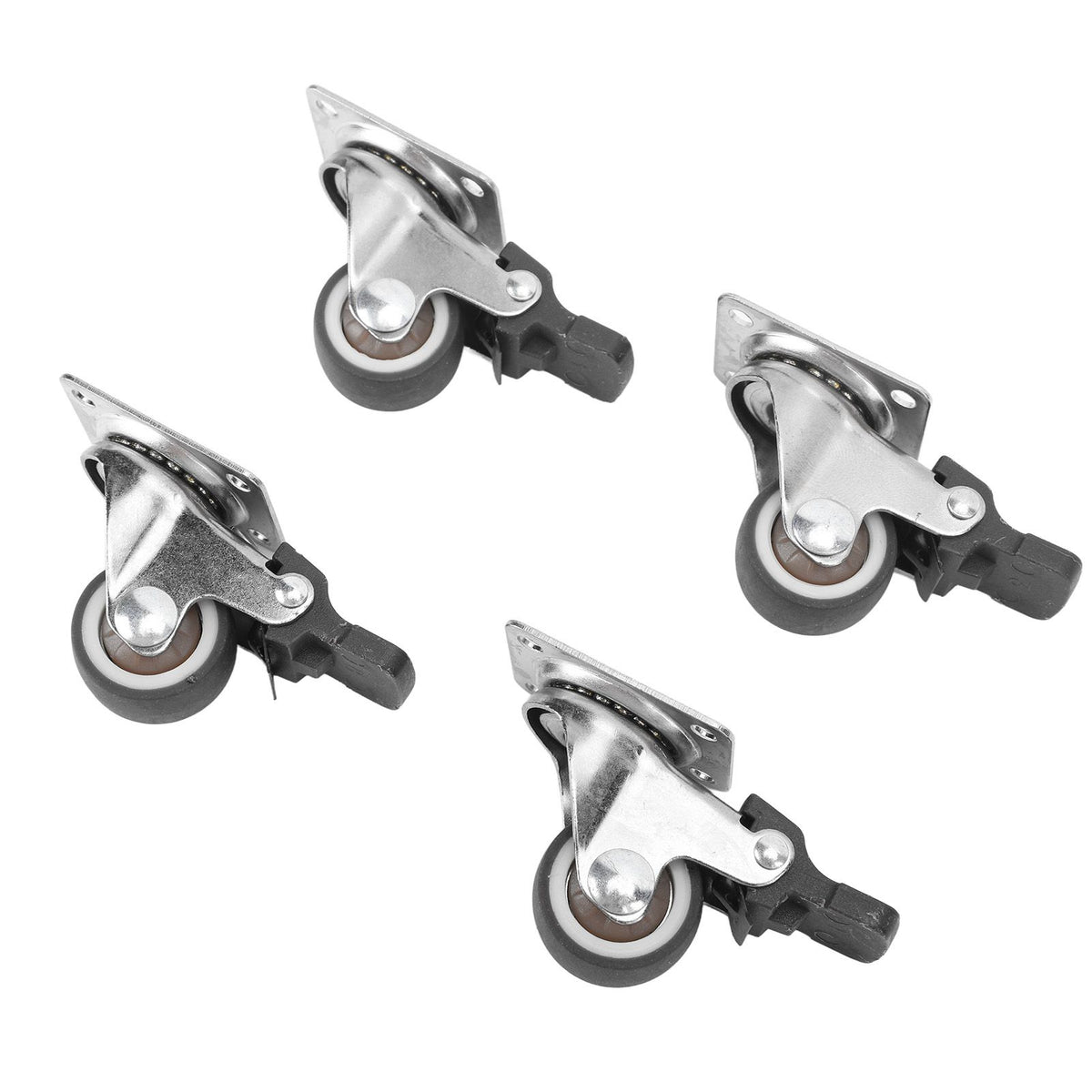 4Pcs Small Caster Wheels 1in Diameter Steel Rubber Rotating Locking Brake Plate Casters with 16 Screws for Furniture