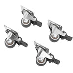 4Pcs Small Caster Wheels 1in Diameter Steel Rubber Rotating Locking Brake Plate Casters with 16 Screws for Furniture