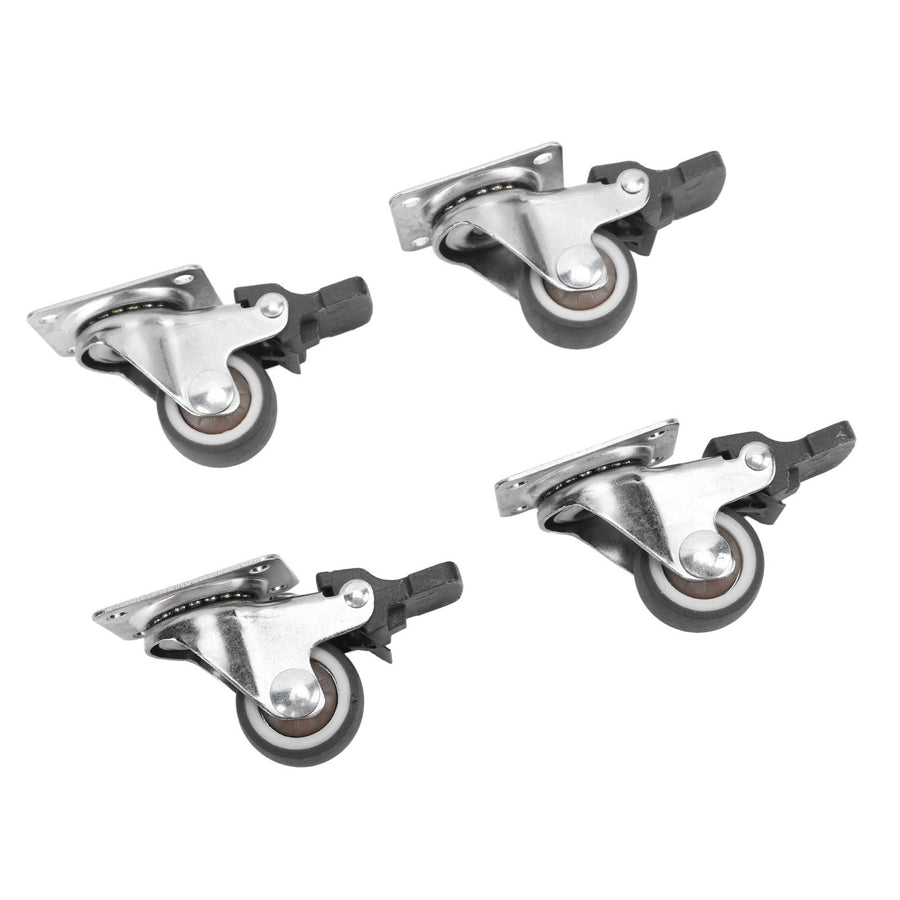 4Pcs Small Caster Wheels 1in Diameter Steel Rubber Rotating Locking Brake Plate Casters with 16 Screws for Furniture