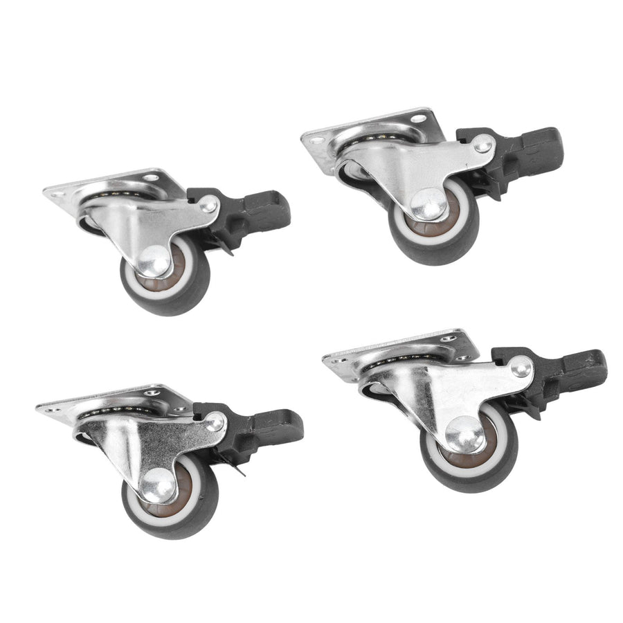 4Pcs Small Caster Wheels 1in Diameter Steel Rubber Rotating Locking Brake Plate Casters with 16 Screws for Furniture
