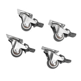 4Pcs Small Caster Wheels 1in Diameter Steel Rubber Rotating Locking Brake Plate Casters with 16 Screws for Furniture - Close-Up Angle