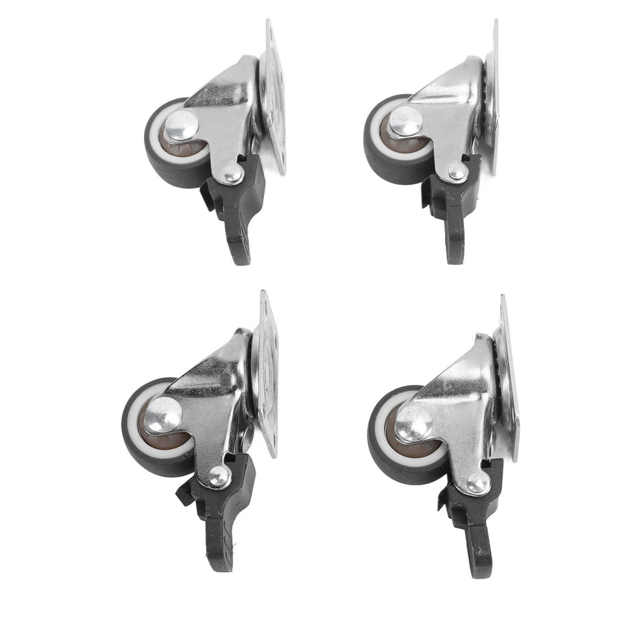 4Pcs Small Caster Wheels 1in Diameter Steel Rubber Rotating Locking Brake Plate Casters with 16 Screws for Furniture