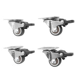 4Pcs Small Caster Wheels 1in Diameter Steel Rubber Rotating Locking Brake Plate Casters with 16 Screws for Furniture
